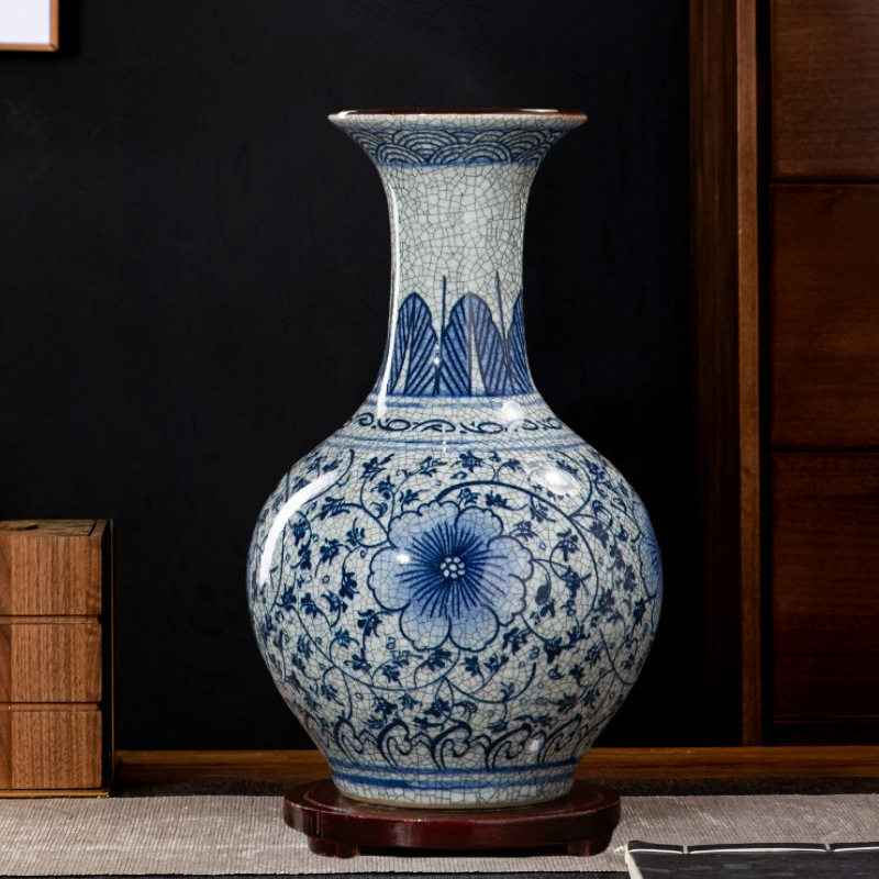 景德镇仿古手绘青花陶瓷器新中式插花瓶家居客厅办公室装饰品摆件