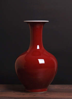 颜色釉祭红陶瓷花瓶景德镇客厅玄关瓷器家居摆件工艺品中式装饰品