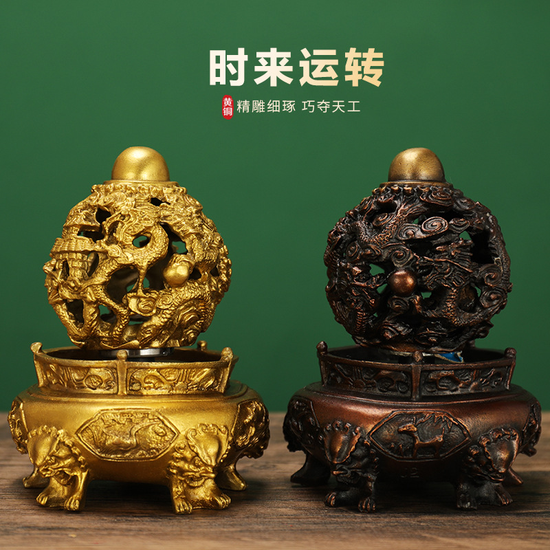 全铜九转乾坤鼎摆件九龙戏珠鼎时来运转旋转客厅家居办公室工艺品