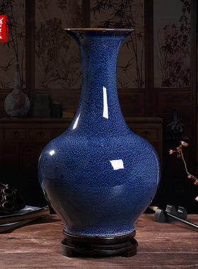 窑变星空宝蓝霁蓝花瓶 景德镇陶瓷家居客厅瓷器摆件 博古架工艺品