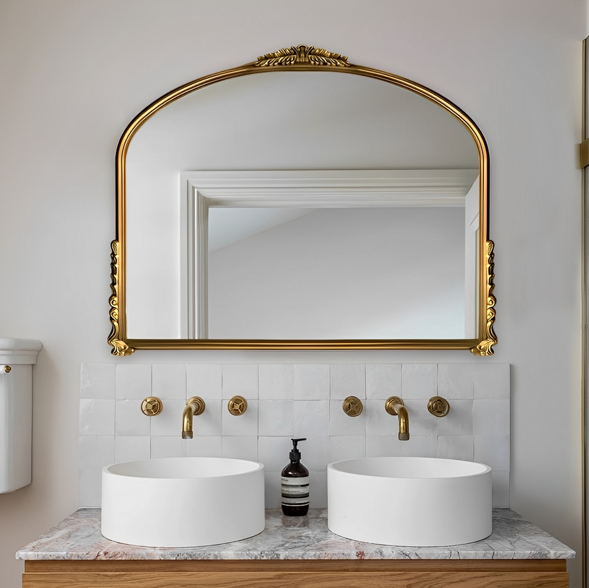 法式高级异形壁挂复古带灯浴室镜