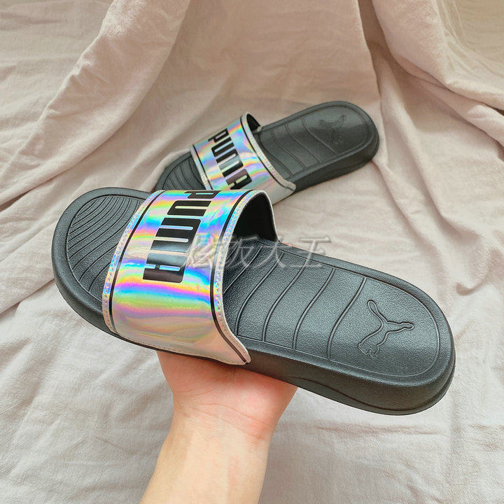 PUMA彪马 黑白炫彩镭射拖鞋反光大logo情侣运动休闲凉拖372627-01,运动鞋new,运动拖鞋,淘宝优惠券,粉丝福利购,淘宝优惠卷