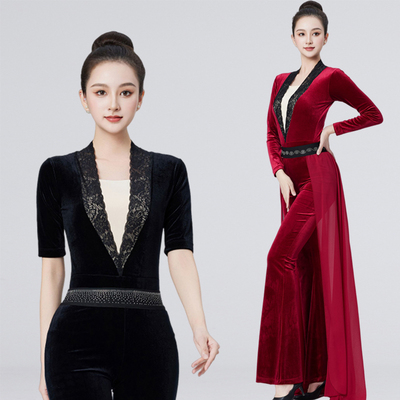 长袖丝绒形体服套装秋冬训练服