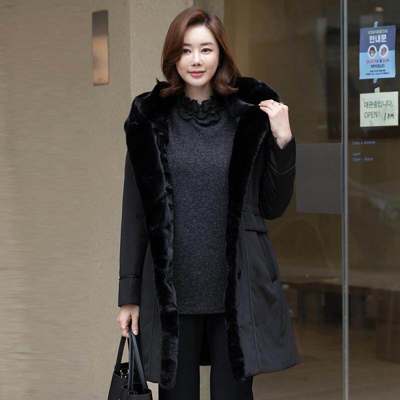 2025冬季韩国新款派克女中长皮草獭兔毛棉服精致保暖大码妈妈棉袄