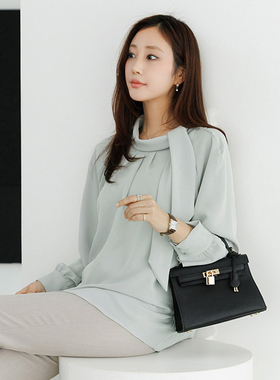 2026春夏妈妈淑女风飘带领长袖衬衫女通勤气质垂感上衣简约穿搭