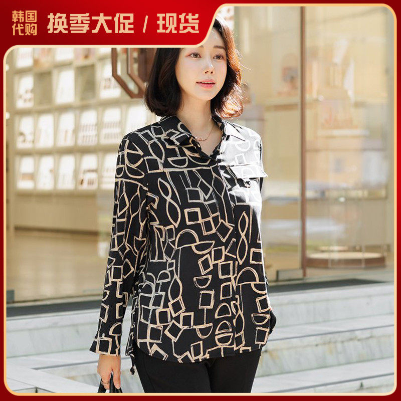 2025年秋季新品印花中老年妈妈奶奶韩国女装印花半开领衬衫上衣