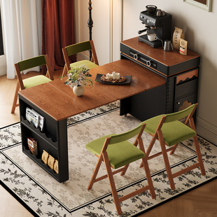 黑色可折叠伸缩餐桌小户型神器一物多用岛台餐桌移动厨房餐厅两用
