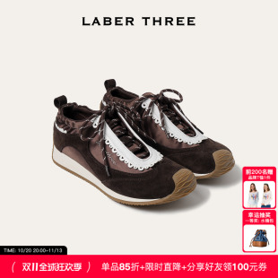 LABERTHREE26秋冬新品森屿漫途德训鞋复古翘头撞色甜美花边休闲鞋