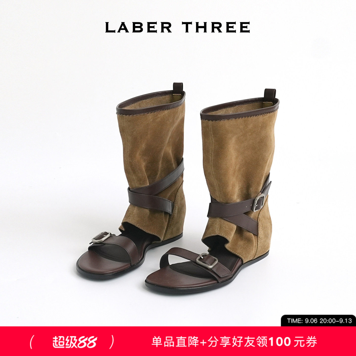 LABERTHREE转角巴黎绕带凉靴