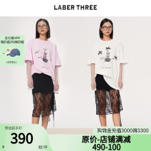 纯棉T恤衫 LABER 蝴蝶结小猫印花T短袖 2024春夏新款 宽松上衣 THREE