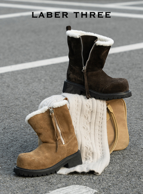LABERTHREE 25秋冬新品米奇大头前倒毛毛靴保暖时尚休闲女款短靴