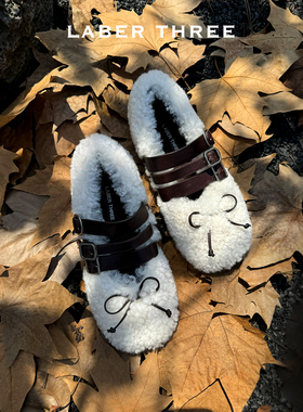 LABERTHREE 25秋冬新品毛绒美学毛毛玛丽珍女金属扣时尚圆头单鞋