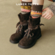 LABERTHREE李溪芮张子枫同款 时髦精复古大头袋鼠靴女都市休闲短靴