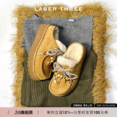 LABERTHREE 串珠厚底袋鼠博肯拖一脚蹬百搭舒适毛毛拖 鞠婧祎同款