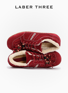 LABERTHREE 超软miu系风圆头复古阿甘流苏串珠保暖毛毛德训鞋