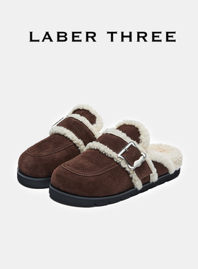 LABERTHREE博主热推时髦精外穿懒人一脚蹬牛皮博肯鞋撞色羊毛拖鞋