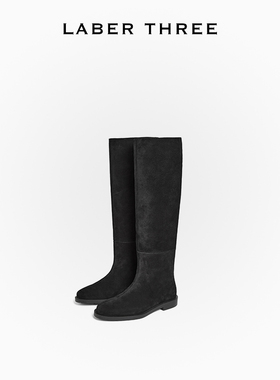 LABERTHREE 秋冬新品复古百搭极简风堆堆靴长筒不过膝低跟瘦瘦靴