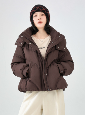 白鸭绒90%短款2025冬季新品羽绒服女加厚连帽小个子面包服外套