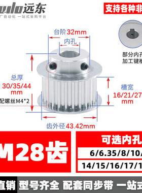 同步轮 5M28齿 槽宽16/21/27 BF型 凸台皮带轮 内孔6-20外径43.24