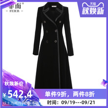 英伦风气质复古黑色过膝外套 风衣女中长款 菲而欧美2019秋季 新款
