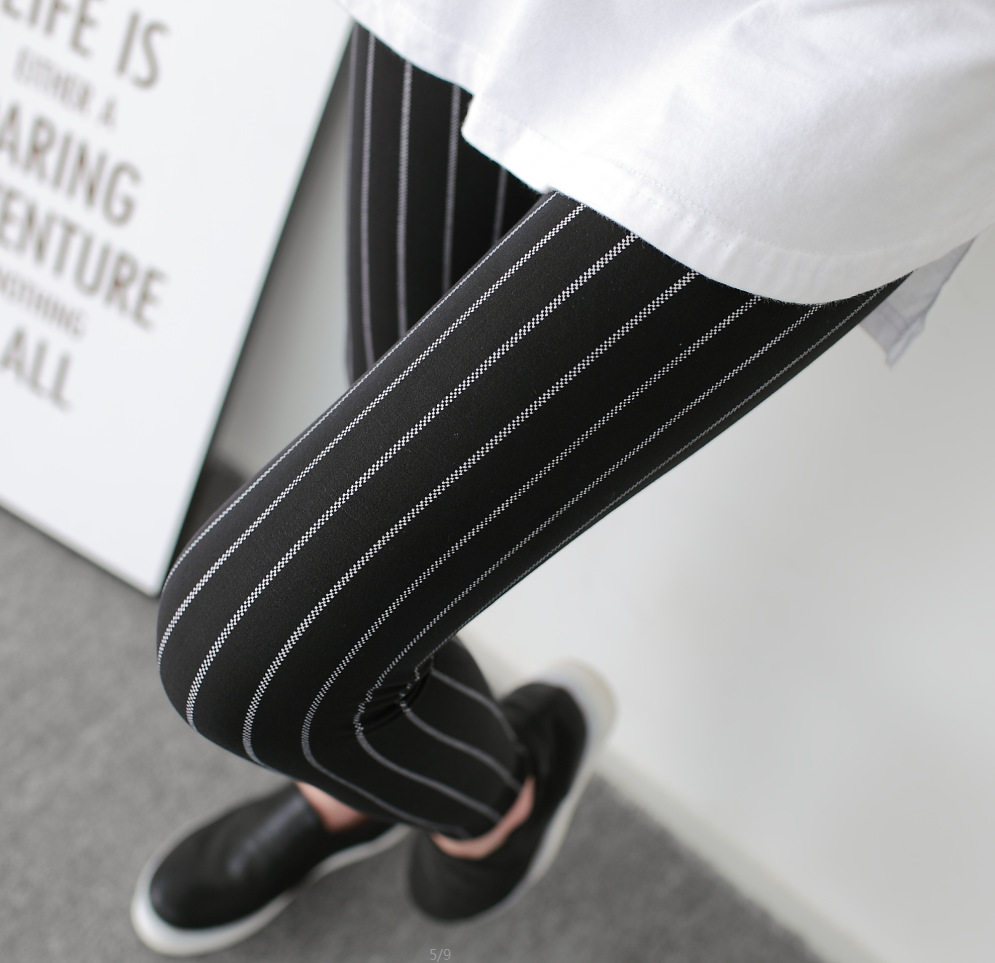 春季简约细竖条纹印花薄打底裤女显瘦修身弹力牛奶丝九分裤子,女装/女士精品,打底裤,淘宝优惠券,粉丝福利购,淘宝优惠卷