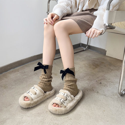 小香风jk秋冬穿搭配ugg雪地靴袜套蝴蝶结可爱儿童堆堆袜亲子腿套