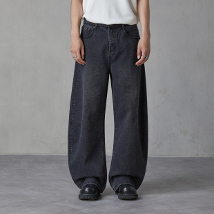 纯棉休闲牛仔裤 hebbles2025冬装 阔腿裤 宽松廓形潮流弯刀裤 男 新款