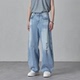 男 潮流破洞弯刀垂感牛仔裤 HEBBLES春季 日系复古蓝色休闲阔腿长裤