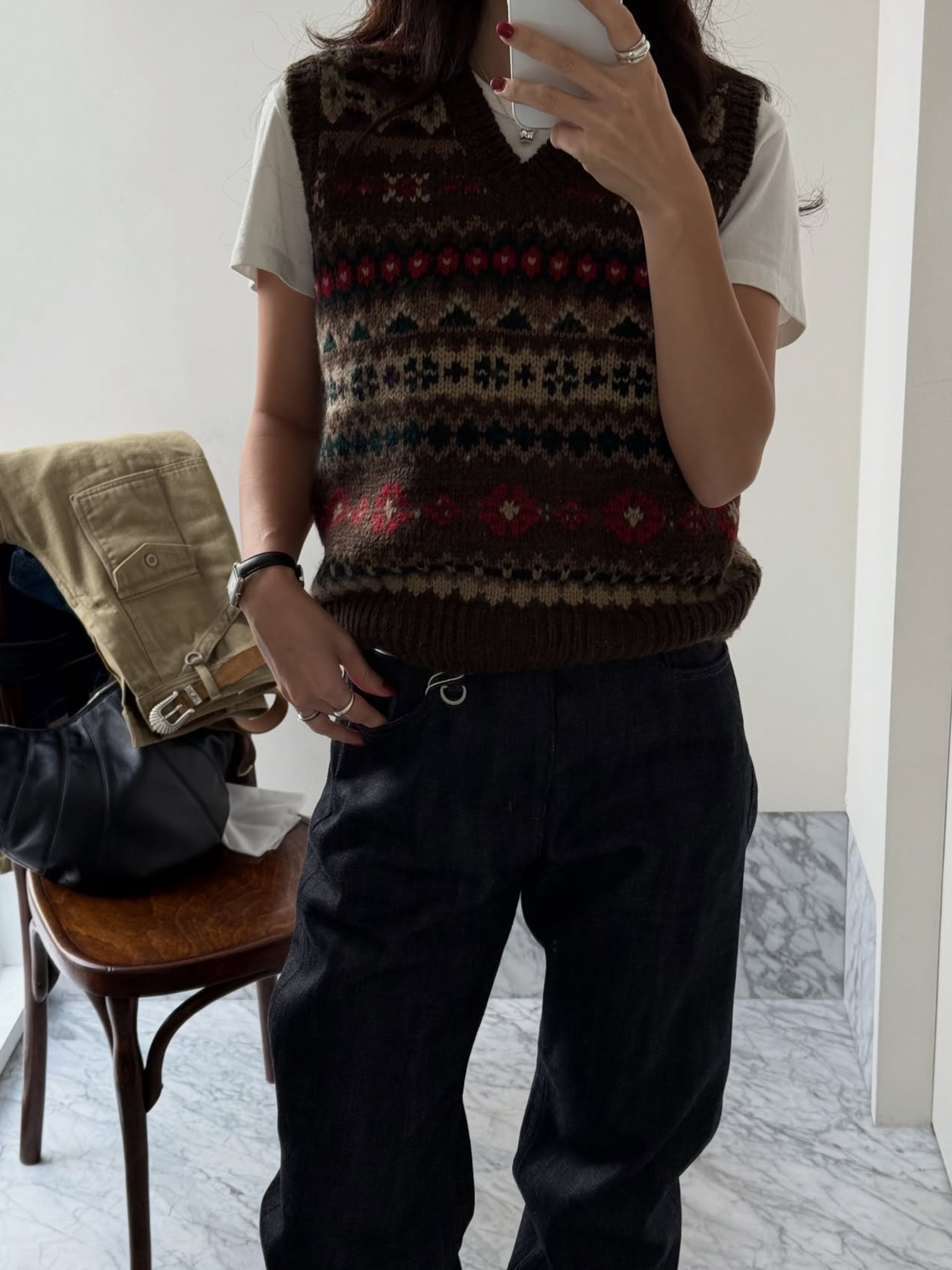 罗壹凡- 现 ur***ic30 韩系费尔岛提花20羊毛叠穿针织马甲背心女