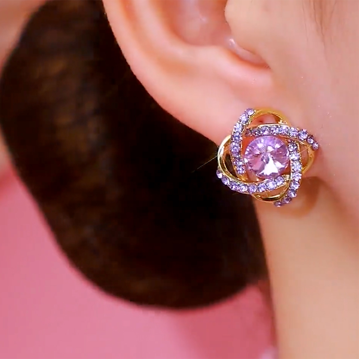 时尚缠绕紫色满钻超仙耳钉2024新款小众独特时尚耳钉轻奢高级耳环