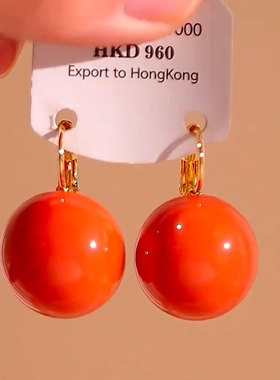 新年红色大珠珠耳扣潮气质百搭女神范耳坠小众设计感流行气质耳饰