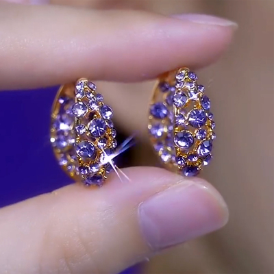 超仙新款耳环紫色满钻耳圈网红爆款气质精致耳饰小众设计显白耳扣
