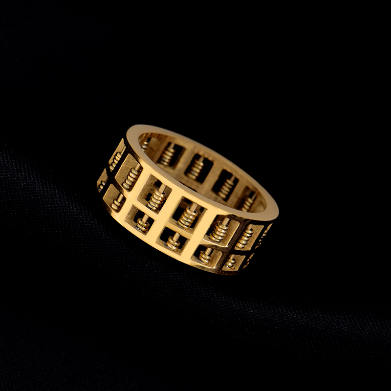 钛钢招财算盘戒指情侣饰品小众