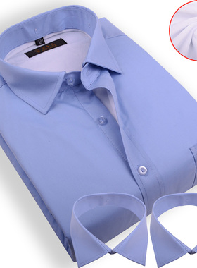 加绒加厚可拆卸换洗领纯天蓝色保暖衬衫加肥加大码号活领棉衬衣男