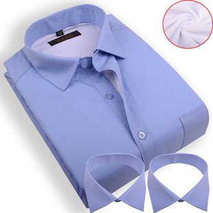 加绒加厚可拆卸换洗领纯天蓝色保暖衬衫 号活领棉衬衣男 加肥加大码