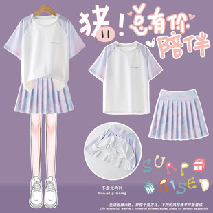 女童速干运动套装夏季裙子儿童冰丝网球羽毛球训练服大童女孩跑步