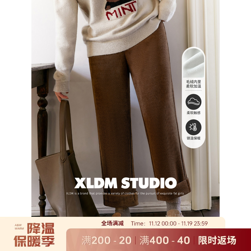 小俪自制大码女装 【欧棉绒加厚直筒裤】胖mm冬季加绒卷边休闲裤