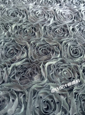 灰色提花立体盘花朵披肩DIY布料 晚装装饰童装裙子装饰设计师面料