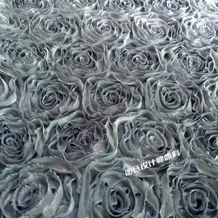 灰色提花立体盘花朵披肩DIY布料 晚装装饰童装裙子装饰设计师面料