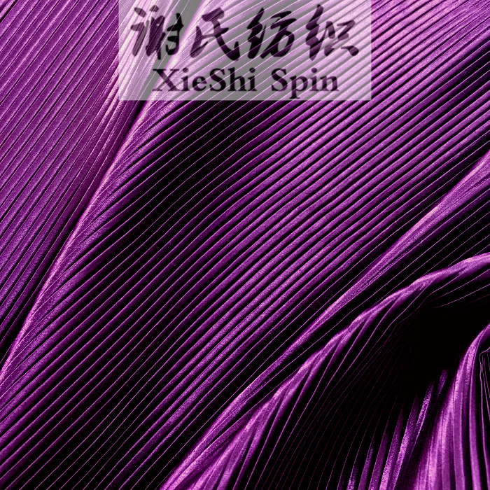 电光热销夏季风琴折星空深紫色压皱亮缎面百褶布料 不透裙子面料
