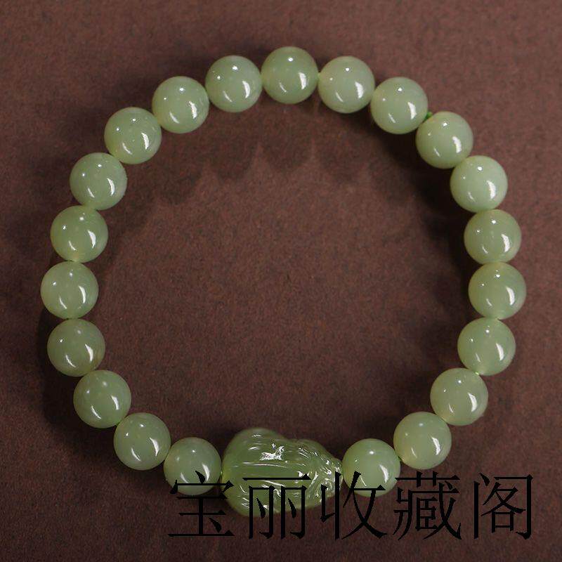 新款青玉单圈手链和田玉小貔貅女款转运青海料圆珠子玉石晴水手串