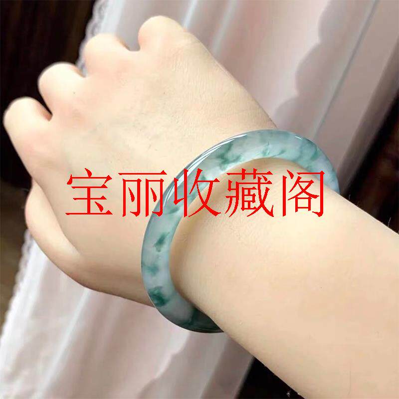 高冰种飘花手镯女独龙玉小众复古白糯冰底飘花镯正圈翡翠色玉镯子