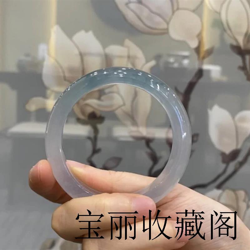 精品高端飘花冰种翡翠色手镯女款油青水润贵妃镯缅甸老坑玉镯子女