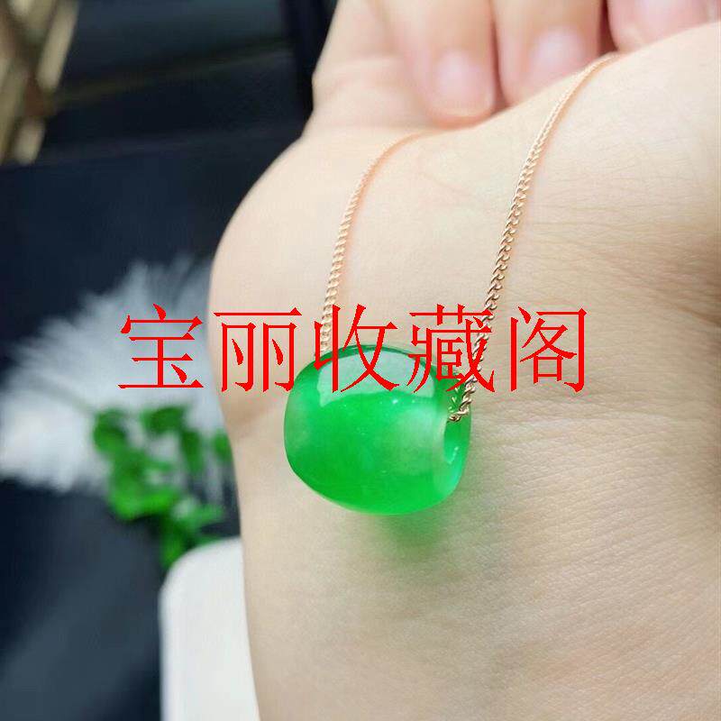 翡翠色玉石冰种满绿路路通转运珠玉饰吊坠银饰项链女款饰品送礼品