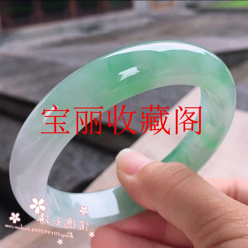 高品质翡翠色玉石镯缅甸冰种油青飘花玉石手镯子女款手饰品送礼