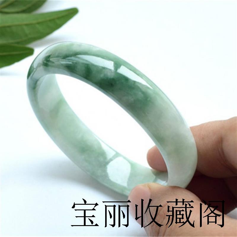 高端款缅甸老坑翡翠色手镯冰糯种油青玉飘花正圈手镯百搭款送朋友