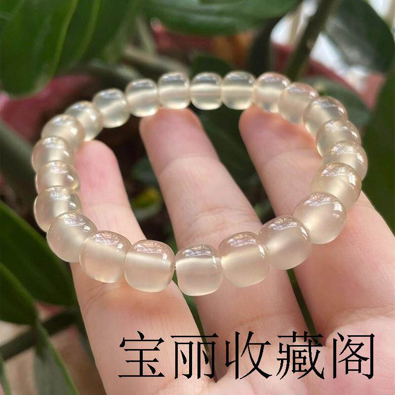 高冰种玉髓手高端香槟金色马料精选少女款白月光玛瑙桶珠手串