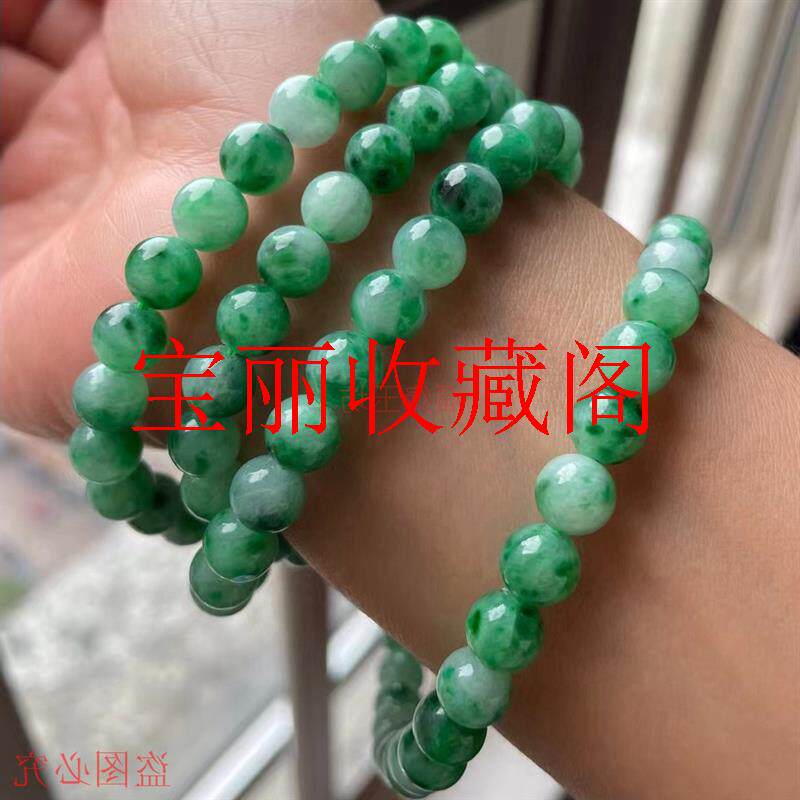 冰种翡翠色阳绿飘花毛衣项链缅甸圆珠项链男女款满绿项链飘绿挂链