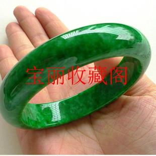 缅甸翡翠玉石手镯祖母绿干青玉镯玉手镯饰品满绿飘绿色扁条手饰品