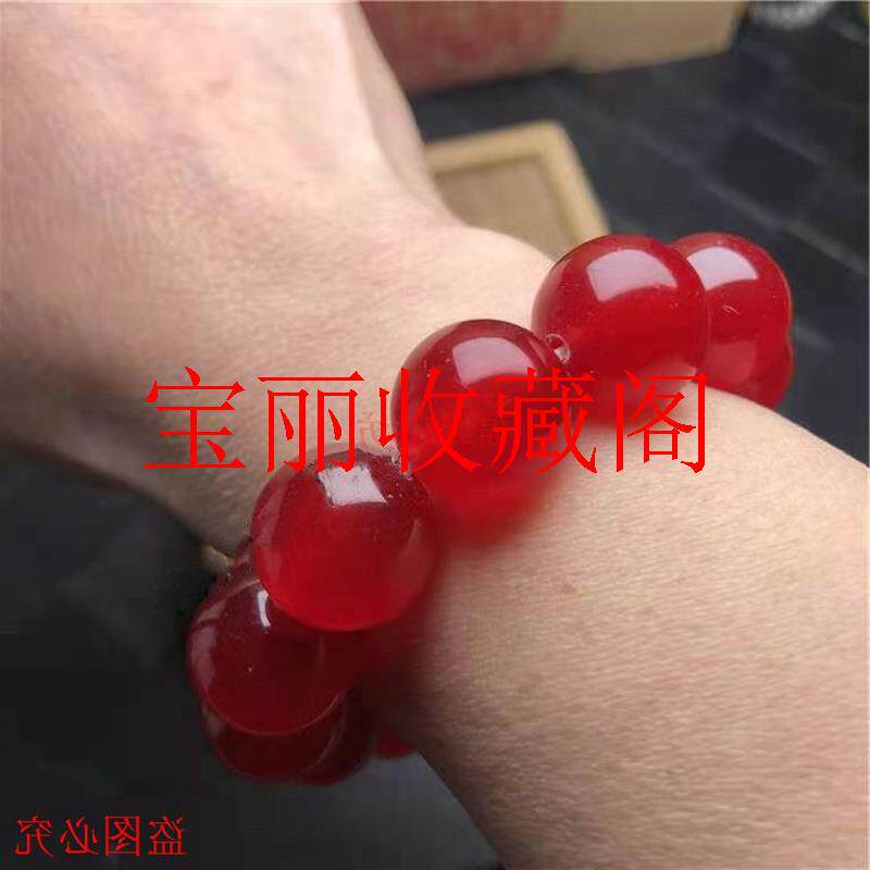 缅甸翡翠色玉石高冰种红翡圆珠大手串翡翠冰透红色玉石手饰男女款